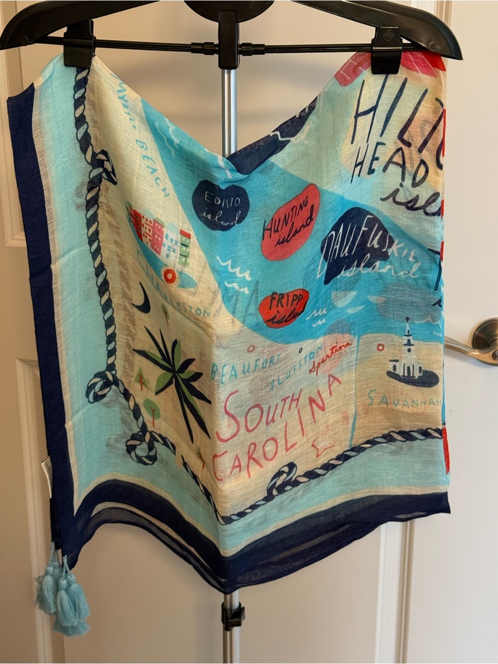 Spartina 449 Aqua & Navy Nautical Tassel Scarf - Picture 4 of 4